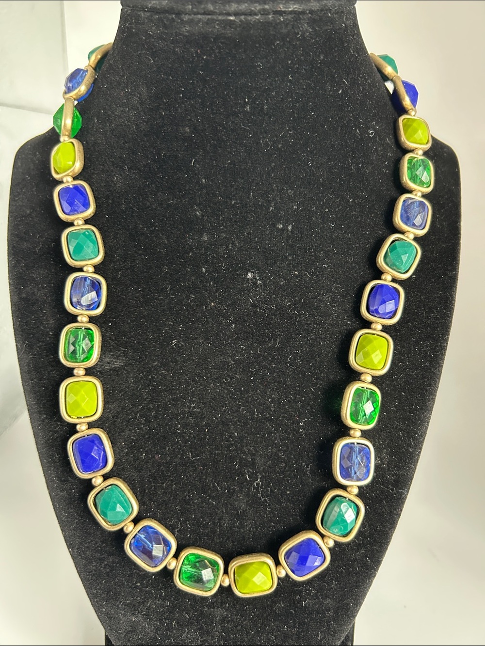 Lia Sophia Blue Green Yellow Gold-Tone Faceted Necklace